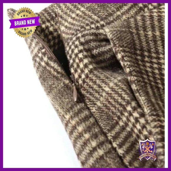 Women's Long Plaid Wool Skirt High Waist A-Line Pleated Fall Winter - Picture 4 of 7